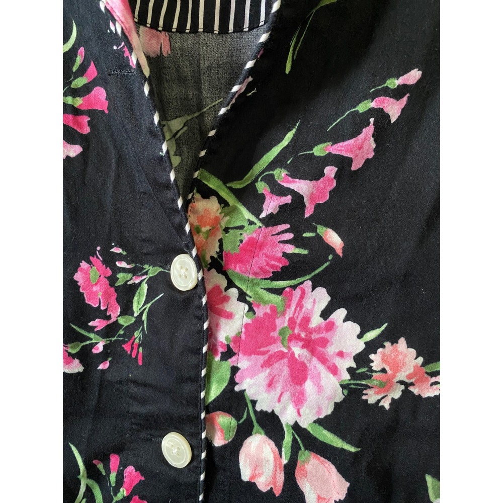 Like New Chaps Womens Floral Pajama Set Black Pink Cotton Long Sleeve Large - Picture 3 of 5